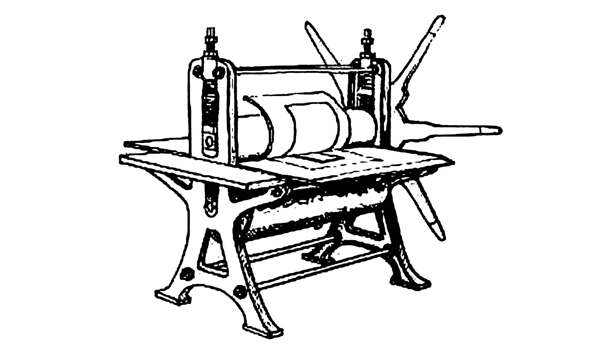 Drawing of an etching press for a post about etching by Studio Daboo